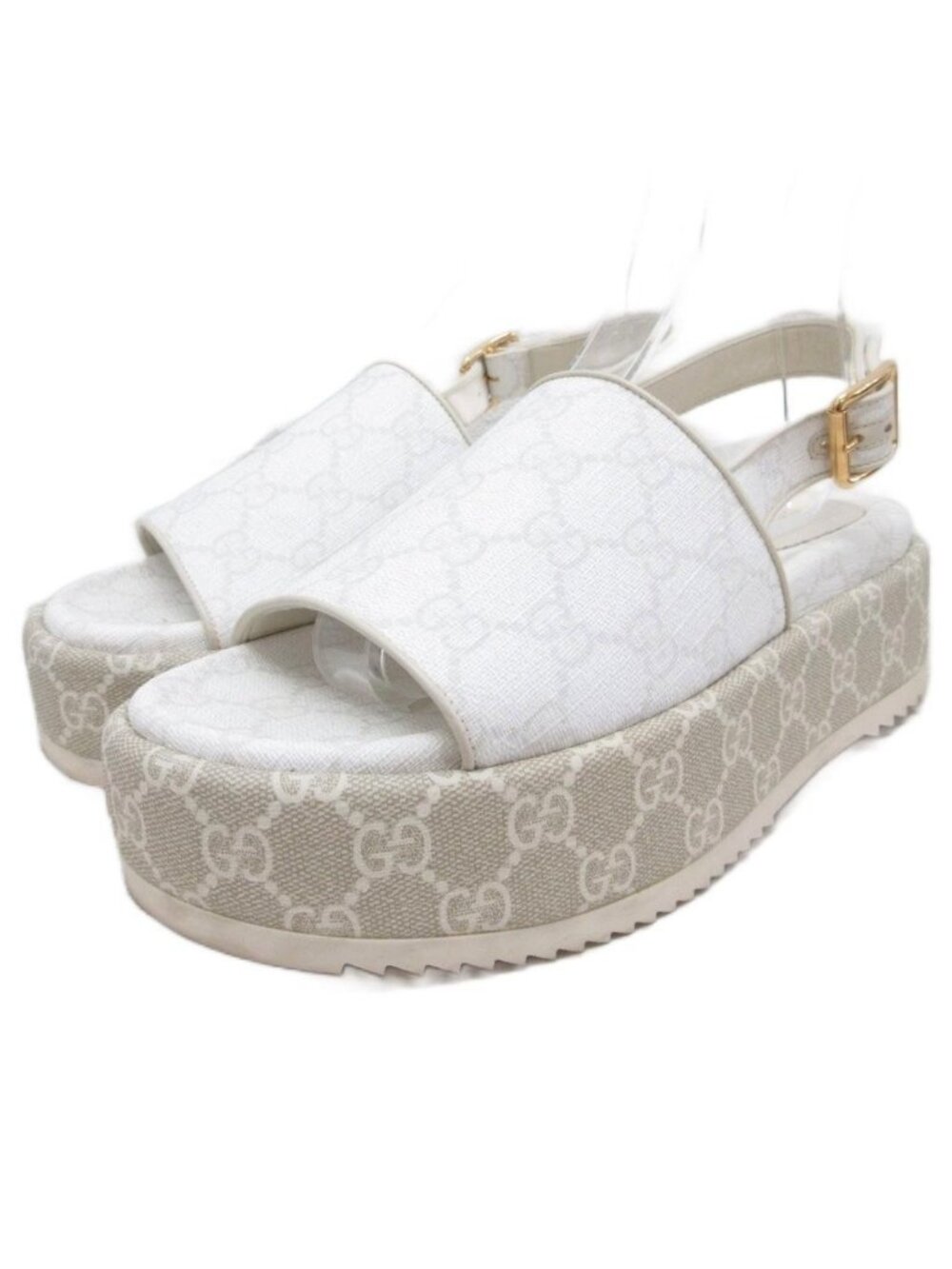 Gucci GG Logo Sandals Platform Thick Sole All Over Print White